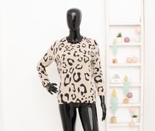 Gharani Strok London Pullover 100% Fine Cashmere Beige Leopard Sweater Damen L