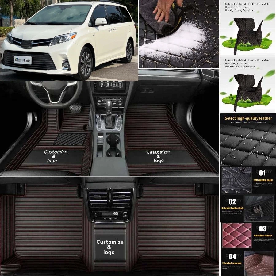 For Toyota Sienna Car Floor Mats Custom Luxury Front & Rear Auto Carpets Liners Foto 2 de 4