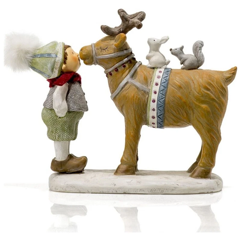 Statuina Natale Bambino con Alce Poliresina Evviva 15x8x16 cm Presepe Decoro, fotografia 2 di 9