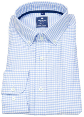 Redmond Hemd Comfort Fit Button Down Kragen kariert hellblau / weiß
