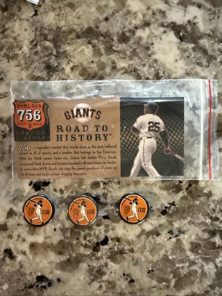 Barry Bonds Home Run Record 756 Full Ticket w/ Stamp 8/7/2007 and Pins - Image 4 of 4