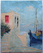 Original Painting Oil On Canvas Nautical Seascape Ship boat Vintage retro Signed