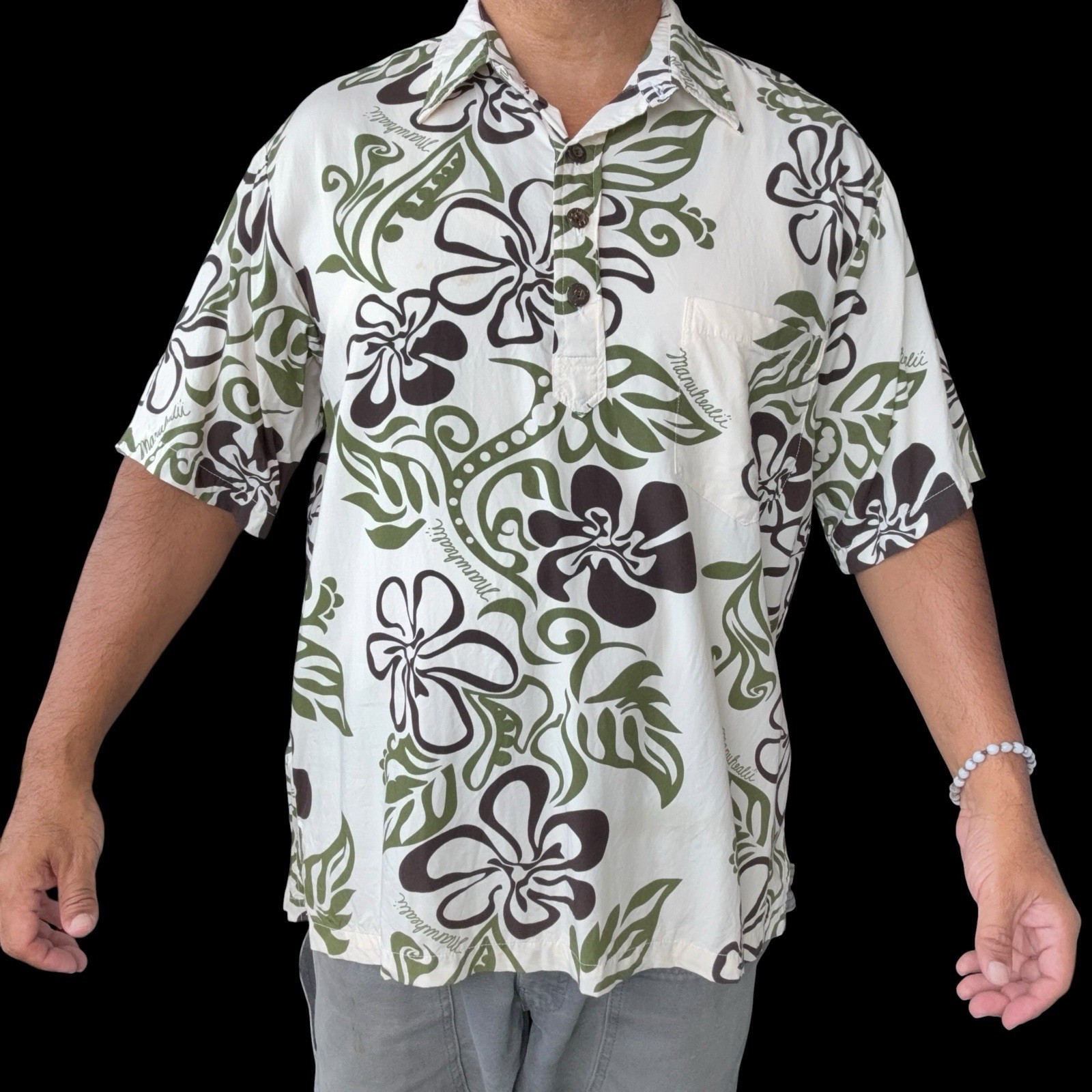 Vintage Manuhealii white tag men’s shirt pullover rayon Large