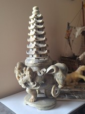 19thc Chinese Censer From Soapstone Depict Pagoda Foolion Dragon Elephant Gourd