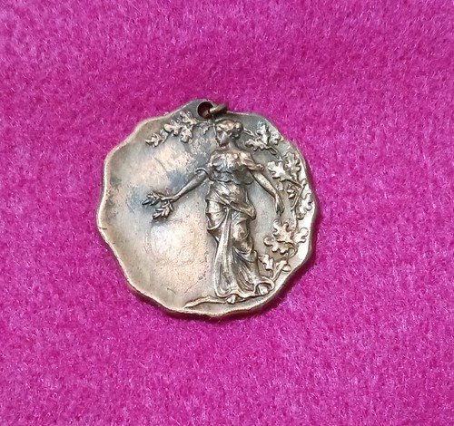 Vintage Art Nouveau Goddess Woman Medal Medallion Pendant Engraved YMCA