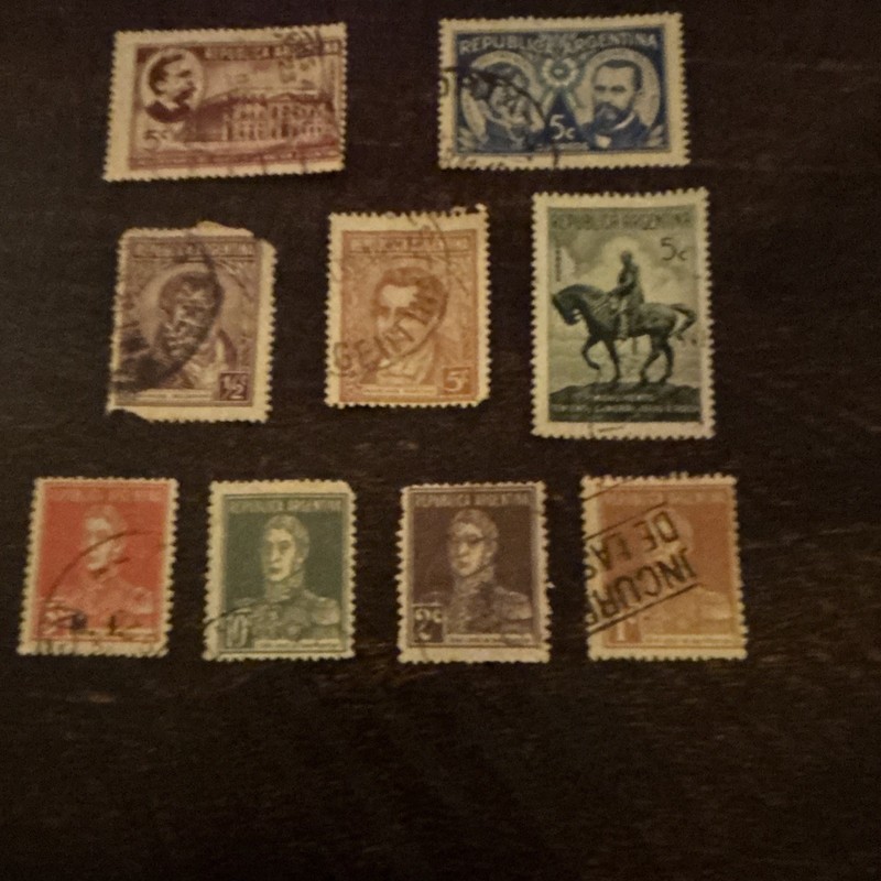Argentina Used Postage Stamps Lot of 8 Off Paper Historical Figures 5c