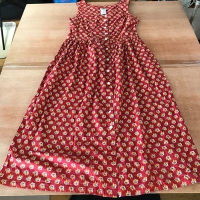 Laura Ashley Shirt Dress Women 10 Red Floral Button Up Sleeveless Midi Pockets