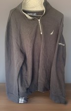 Vintage nautica sweatshirt Fleece 1/4 zip pullover charcoal cotton Sailing Retro