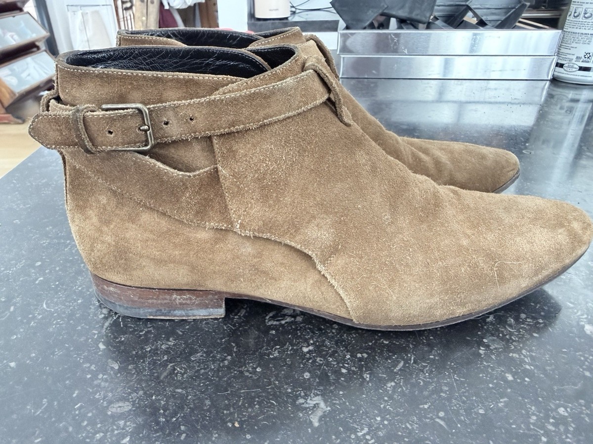 Saint Laurent Brown Suede Jodhpur Ankle Boots Buckle Men