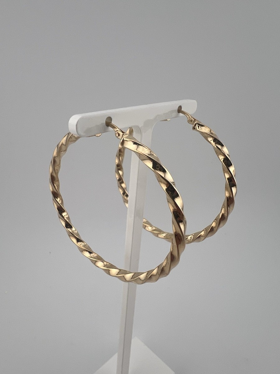 LADIES 9CT YELLOW GOLD LARGE CHUNKY TWIST 45MM HOOP PAIR OF