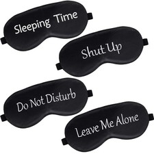 Geyoga 4 Pieces Funny Eye Mask for Sleep Soft Satin 4 Count, Black