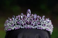 Ornate Lavender Purple Crystal Tiara Silver Bridal Crown Birthday Wedding Gift