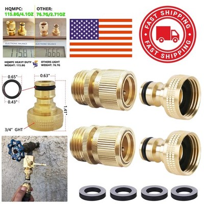 Brass Quick Connect Hose Connectors 3/4 Inch GHT Water Hose Fitting 2 Count