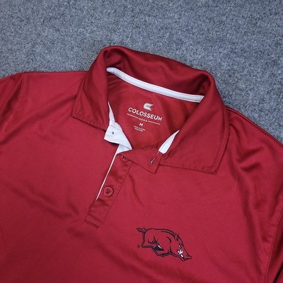 COLOSSEUM Arkansas Razorbacks Polo Shirt Men M Red Performance Hogs Wicking