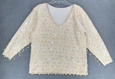 Vintage Adrienne Vittadini Sequin Embellished Party Blouse Size M Lambswool