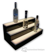32" 3 Step Tier LED Lighted Shelves Illuminated Liquor Bottle Display FREE SHIP