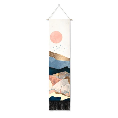 Bohemian Tapestry Tassel Moon Mountain Linen Cotton Home Door Wall Hanging Draw - Picture 11 of 37