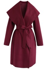 Chicwish Free Myself Open Front Wool-blend Coat In Wine