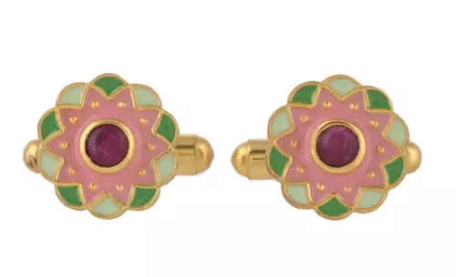 Ruby 14K Gold Plated Art Deco Enameled Cufflinks