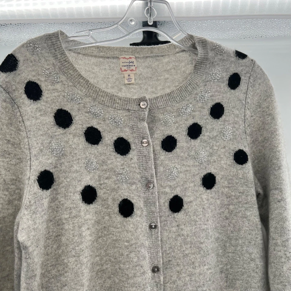 Maison Jules Cashmere Polka Dot Cardigan Button Up Gray/Black Size Medium - Image 2 of 4