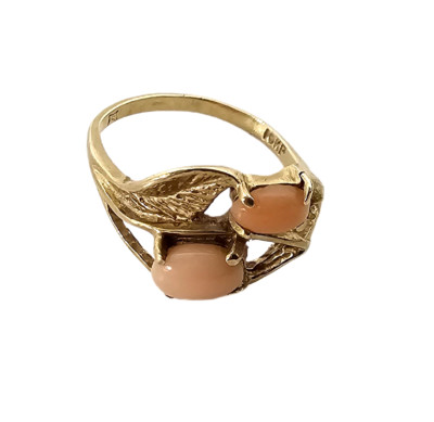 Vintge Sultan Hawaii Coral Two Stones Ring 10KP