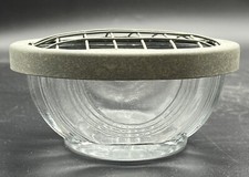 Vintage Oval Art Deco Clear Glass Bowl w Metal Wire Flower Frog Arranger Retro