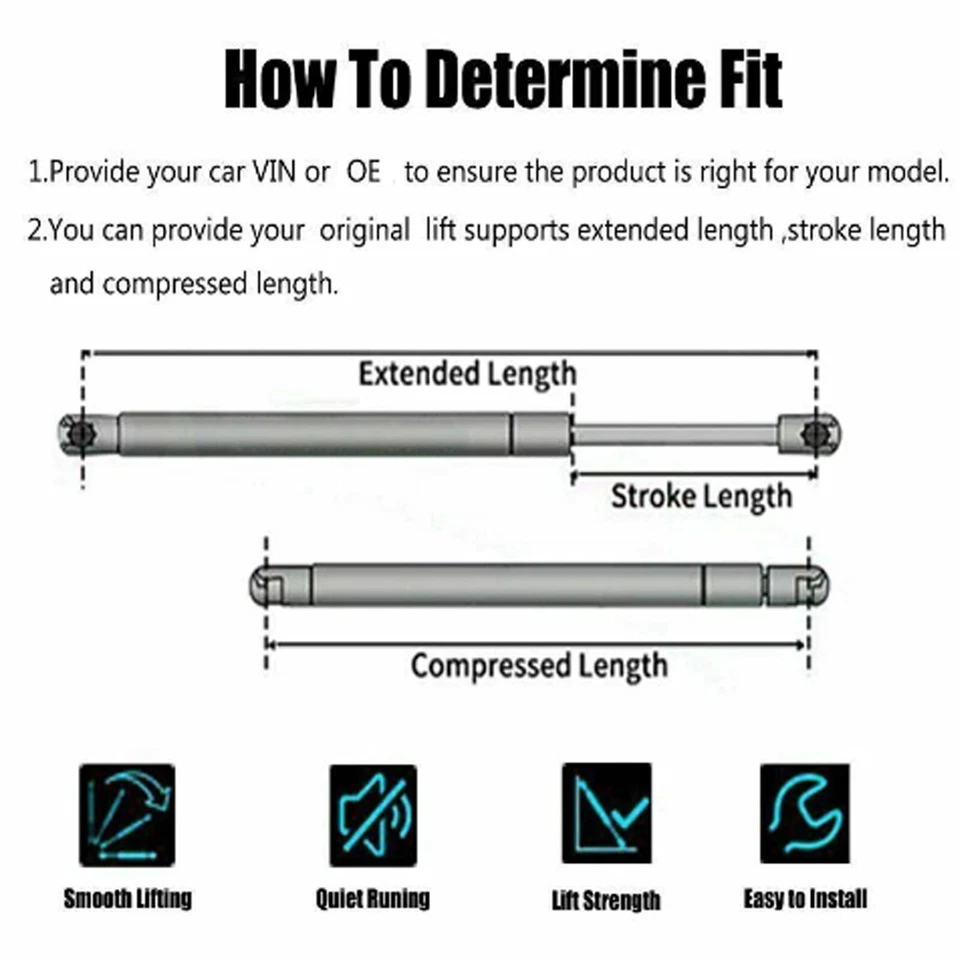 2 Gas Struts For Jeep Compass 2007-2016 Tailgate Boot Gate Door NO Rear Speaker - image 2 of 4