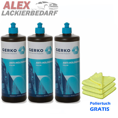 3x GERKO Anti Hologramm Politur 1L + Microfasertuch gelb / wie 50383