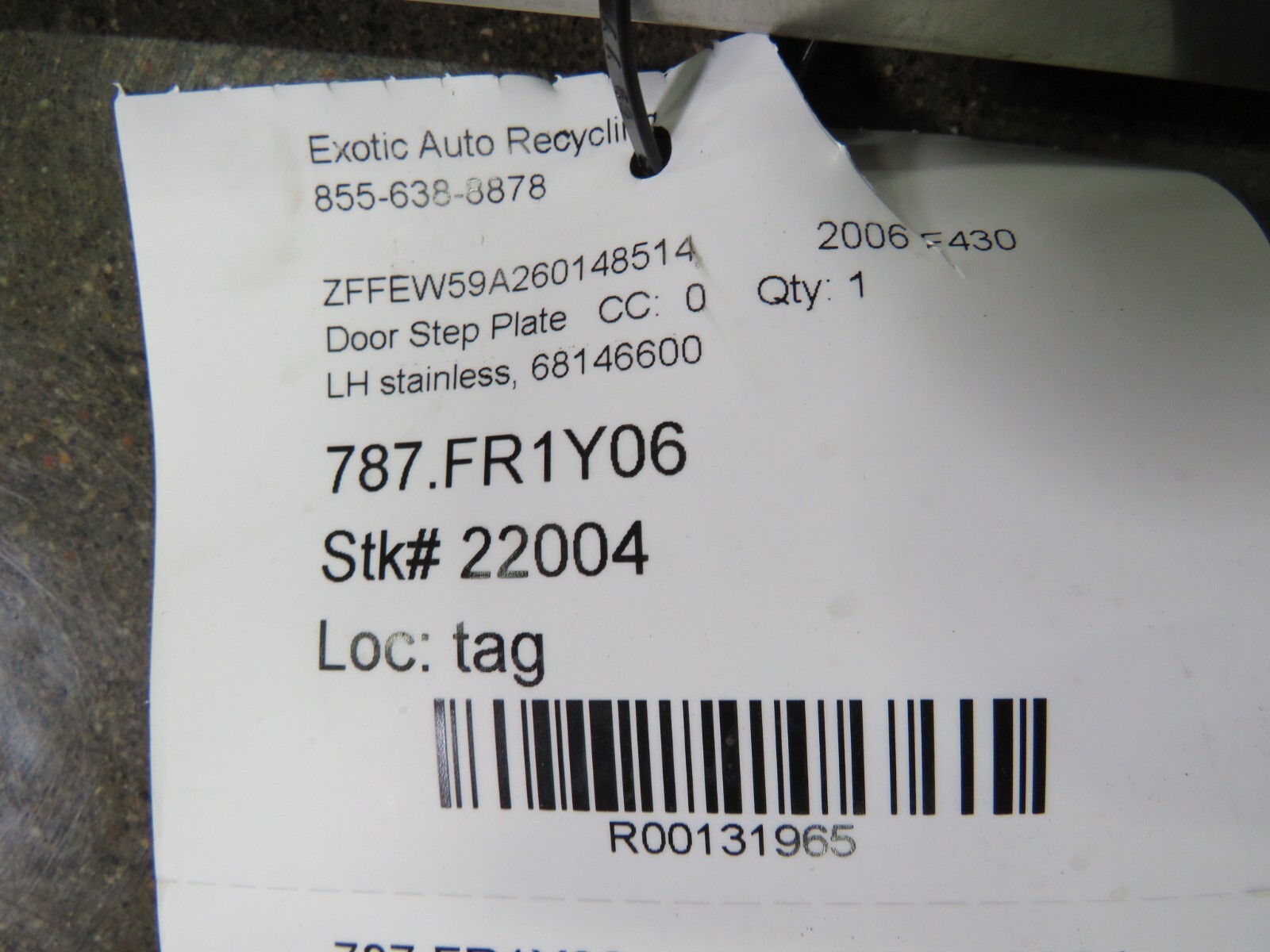 Ferrari F430, Spider, Coupe, LH, Stainless Door Step Plate, Used, P/N 68146600