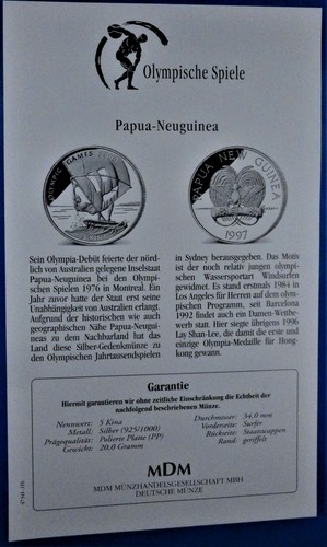 JUEGOS OLÍMPICOS Papúa Nueva Guinea 5 kina 1997 (PRUEBA) velero - Imagen 5 de 5
