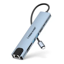 Lemorele Adaptador Hub USB 8 in 1 Usb 3.0, 4k Hdmi SD/TF,PD60W+rj45 network port