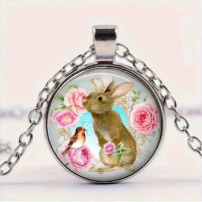 New Easter Bunny Round Pendant Necklace Wonderful Gift Idea