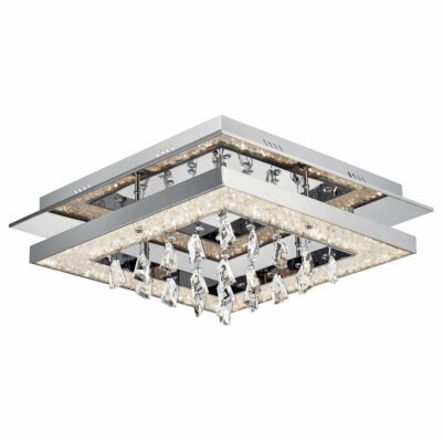 Elan Crushed Ice Chrome 4000K LED 20'' Square Flush Mount Ceiling Light $1506