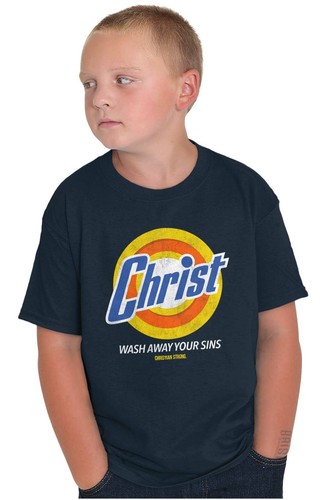 Christian Faith Christ Wash Away Your Sins Youth Crewneck T Shirts Boy or Girl - Picture 6 of 7