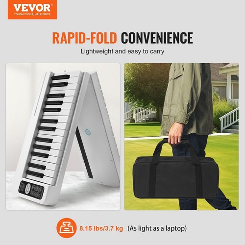 VEVOR 61 Key Folding Keyboard Piano Portable Foldable Piano Bluetooth MIDI White - Picture 2 of 2