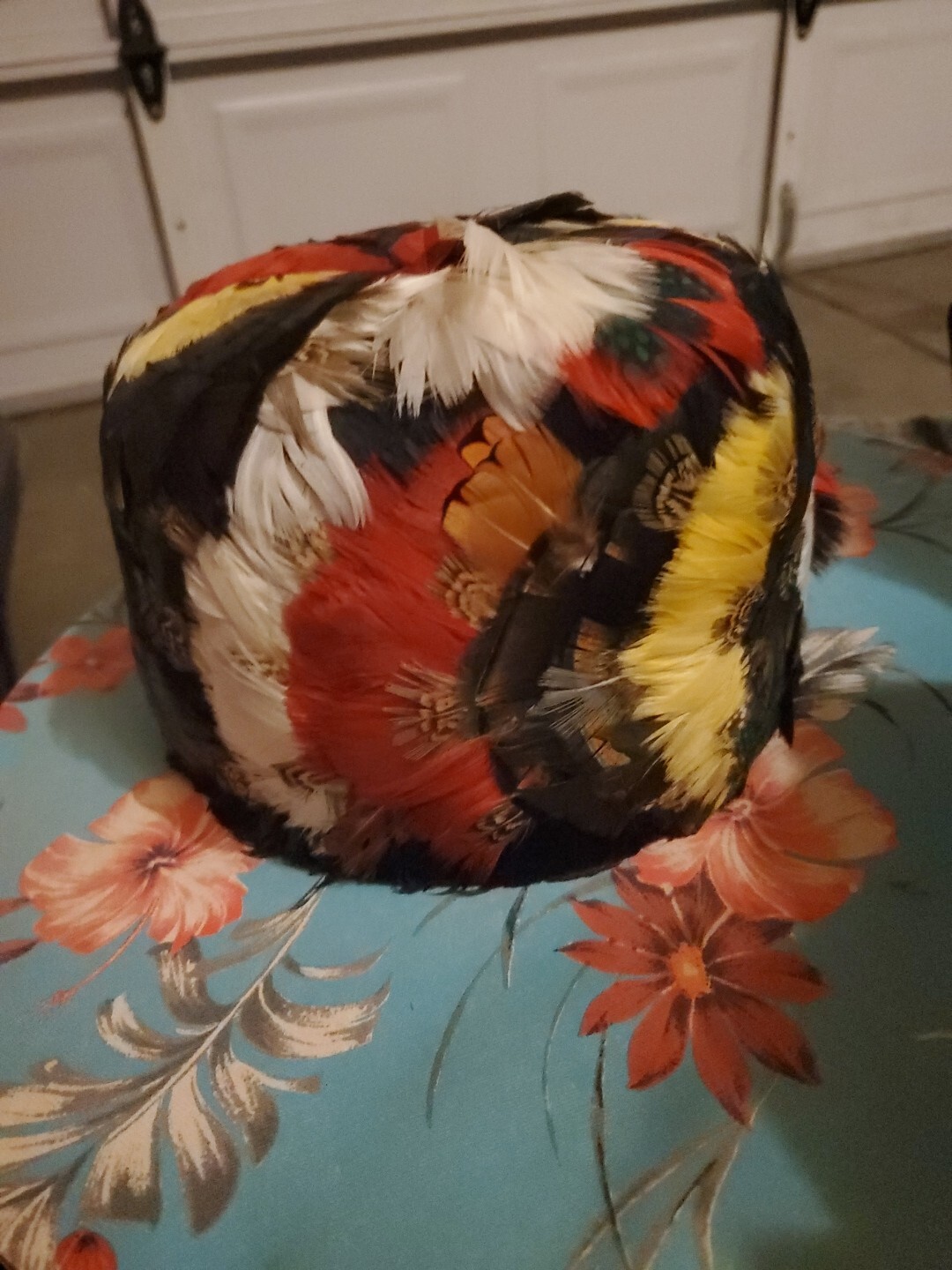 Multi-colored Pillbox Feathered Hat - image 1