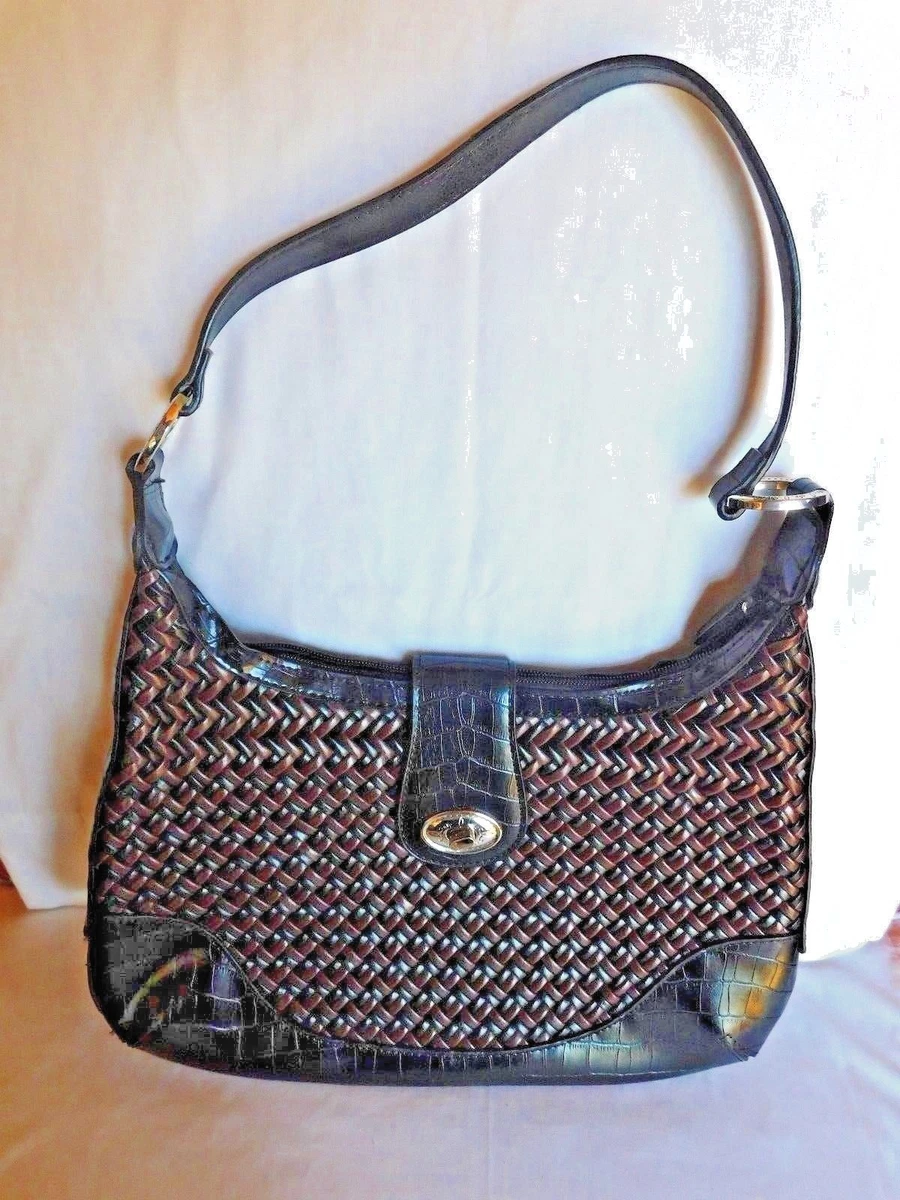 COLDWATER CREEK BLACK BROWN BRAIDED WEAVED PURSE BAG