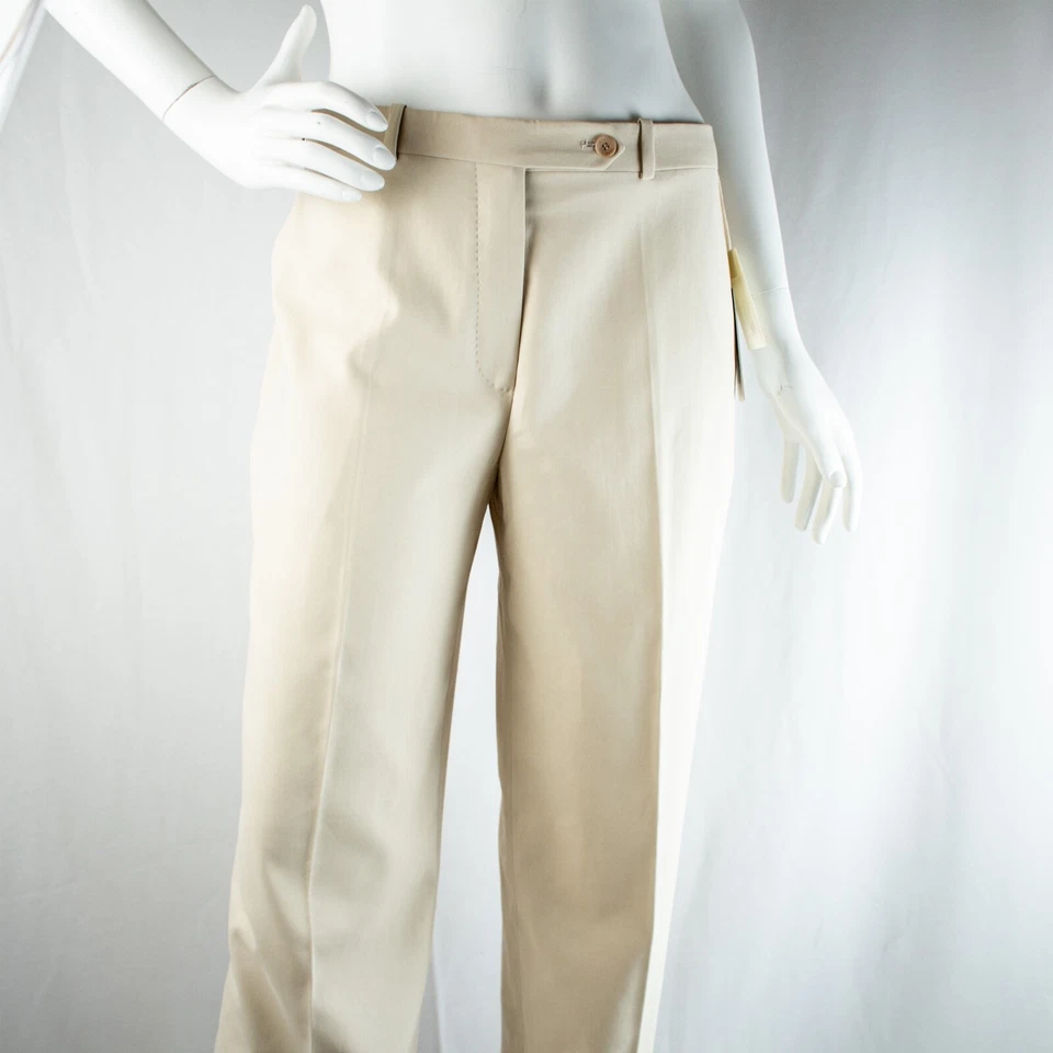 BRIONl Hecho en Italia Nuevo Marfil Tostado Algodón Sólido Mujeres Pantalones de Vestir Planos Talla 12 Foto 3 de 4