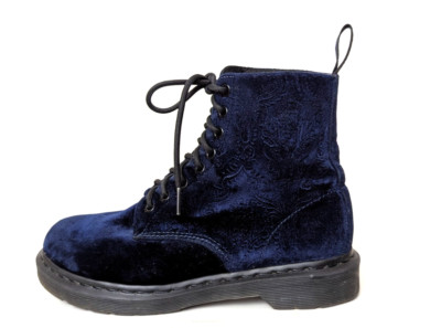 DR. MARTENS BROCADE BOOTS GR. 39 BLAU SAMT MUSTER 1460 STIEFEL DOC SCHUHE A2503