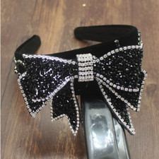 LUXURY HANDMADE BLACK/CLEAR RHINESTONE HEADBAND HAIR ACCESSORY, BRIDAL OR RACES