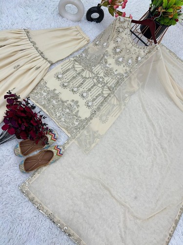 ABITO DA FESTA DI NOZZE INDIANO PAKISTANO SALWAR KAMEEZ SHARARA PLAZZO GHARARA SUIT - Foto 8 di 10