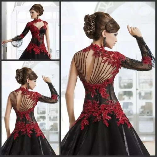 Victorian Gothic Wedding Dress Vintage Lace Beaded Gown Tulle Ball ...