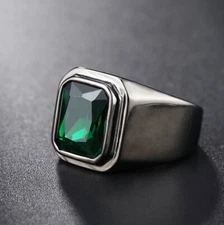 Green CZ Vintage Wedding Ring Stainless Steel Retro Jewelry Cool Biker Punk Ring