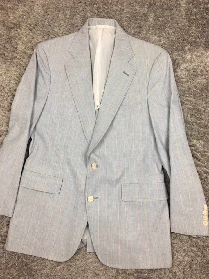 Haspel Suit Jacket Blazer Mens Size 40R Blue Striped Double Pocket Vintage - Image 2 of 4