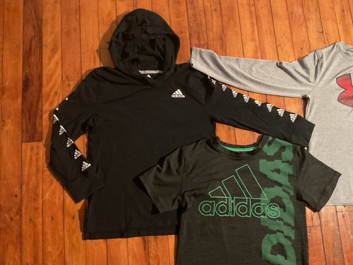 Adidas Under Armor UA Lot x3 Boy's Sm M Active Shirt Athletic Sports Black Gray - Picture 4 of 6