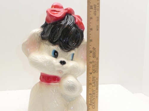 Vintage Bank Puppy with Bow Chalkware Mexico Bank Dog Statue - Picture 8 of 9