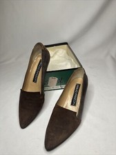 MAUD FRIZON brown suede leather shoes with leather cord heel 6 Vintage