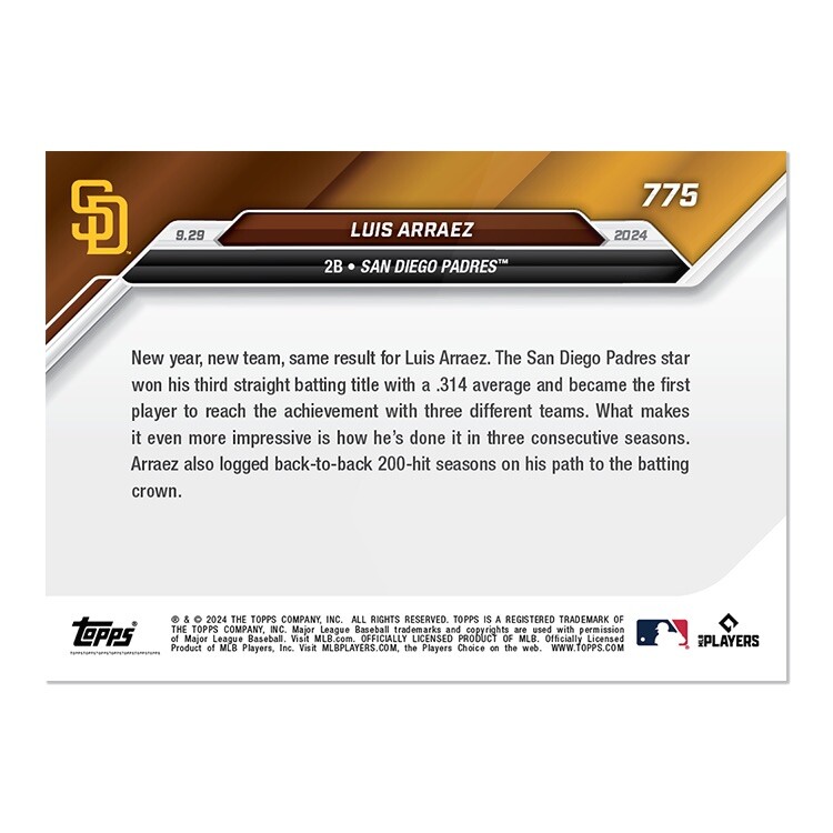 Luis Arraez 3rd Batting Title 2024 MLB Topps NOW Card 775