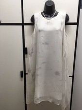 Eileen Fisher XS S Trapeze Dress Tonal Cloud Shibori Silk Jewel Neck