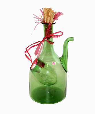 Princess House Green Glass Wine Bottle Ice Chamber Cooler Straw Stoppers Italy